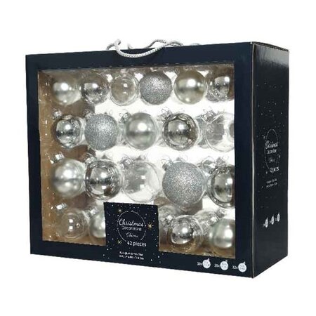 42 kerstballen zilver assortie in showdoos