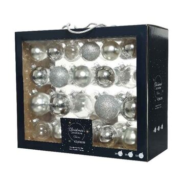 42 kerstballen zilver assortie in showdoos