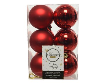 Decoris onbreekbare kerstballen kerstrood 12 stuks