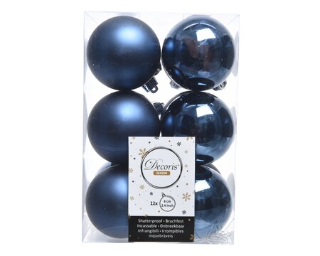 Decoris onbreekbare kerstballen nachtblauw 12 stuks