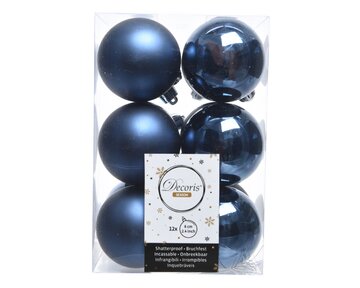 Decoris onbreekbare kerstballen nachtblauw 12 stuks