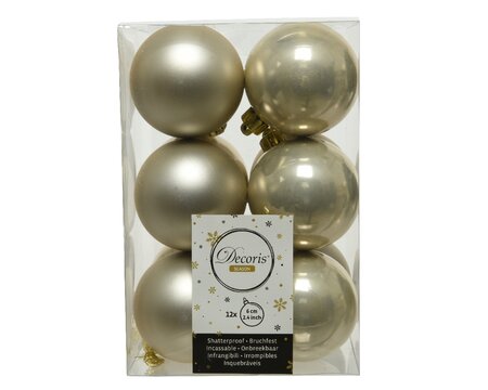 Decoris onbreekbare kerstballen parel 12 stuks