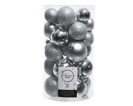 Decoris onbreekbare kerstballen zilver 30stuks