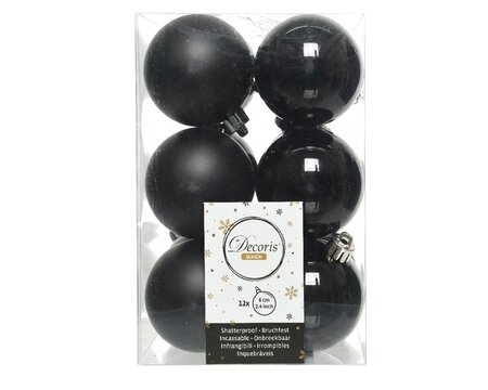 Decoris onbreekbare kerstballen zwart 12 stuks