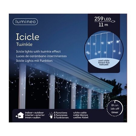 Icicle lights 259led 11m cool white | Lumineo 494827