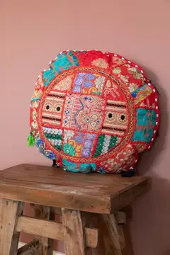 Kussen handgemaakt Patchwork Poefjuh Rood