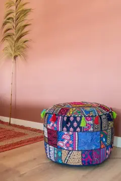 Poef handgemaakt Patchwork Poefjuh Donker Blauw